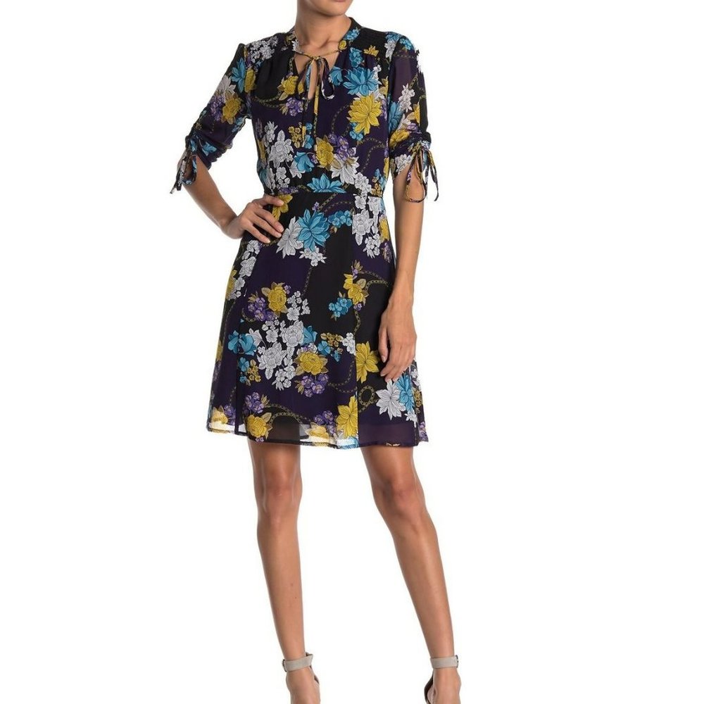 SHARAGANO Floral Printed Chiffon Dress - 4 (NWT)